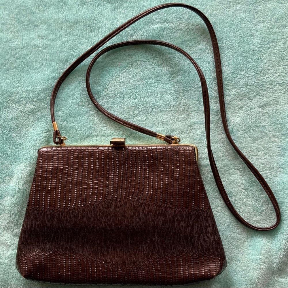 Vintage Faux Crocodile Skin Crossbody Purse
